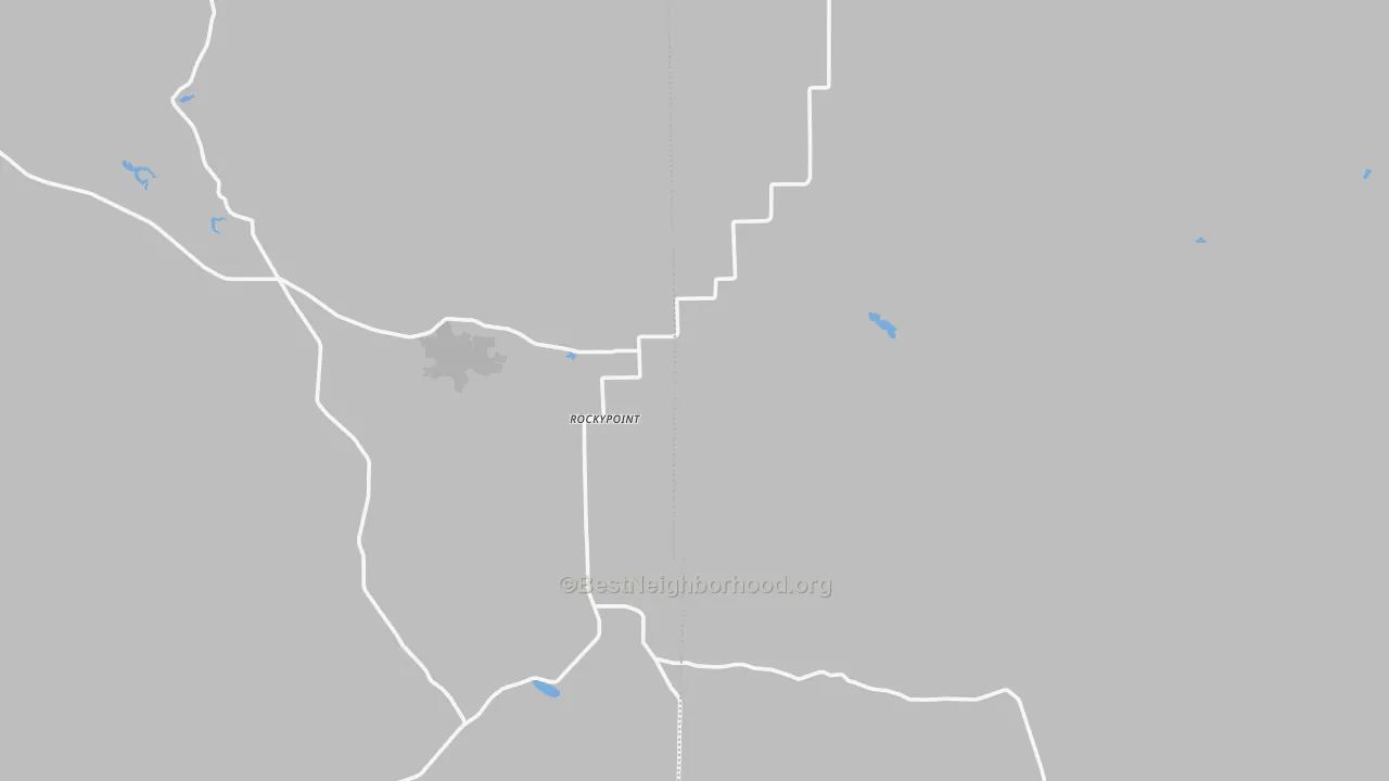 Walk Grade map of Rockypoint, WY, walkable areas in green and car-dependent areas in red