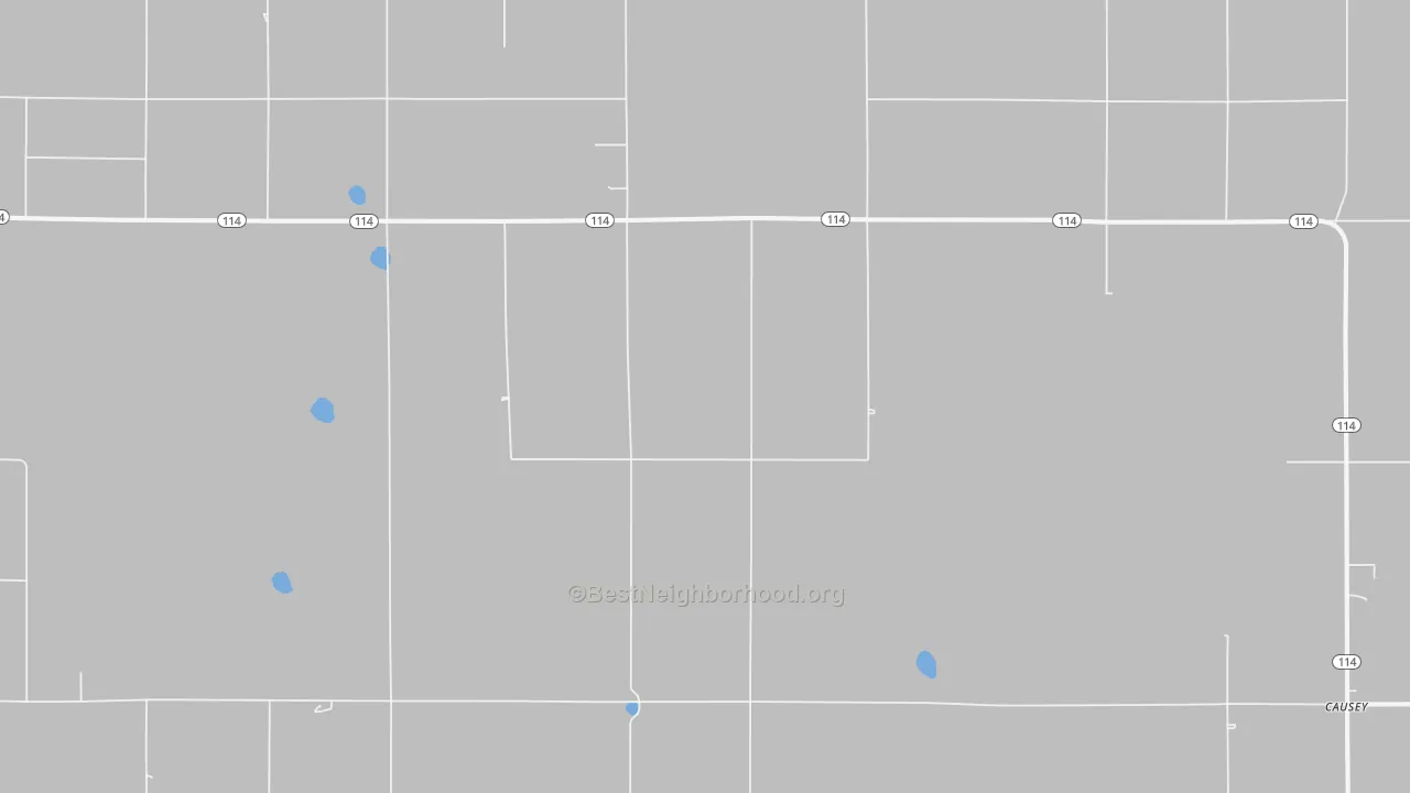 Walk Grade map of Rogers, NM, walkable areas in green and car-dependent areas in red
