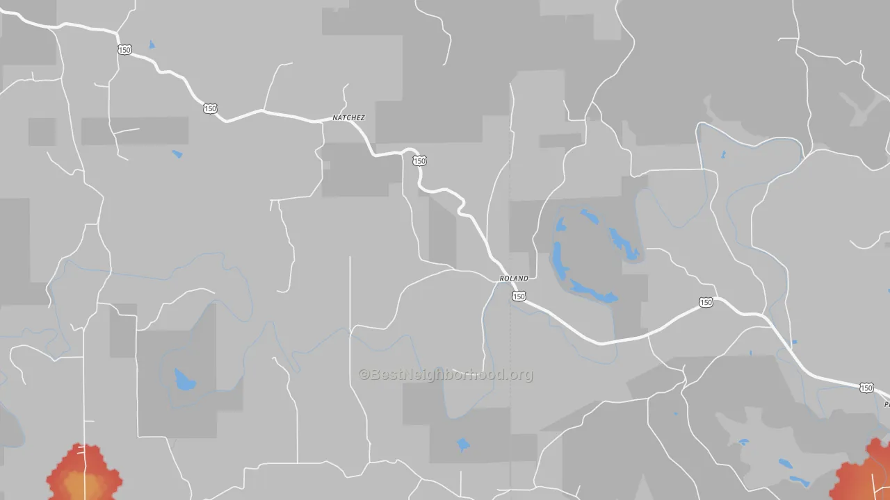 Walk Grade map of Roland, IN, walkable areas in green and car-dependent areas in red