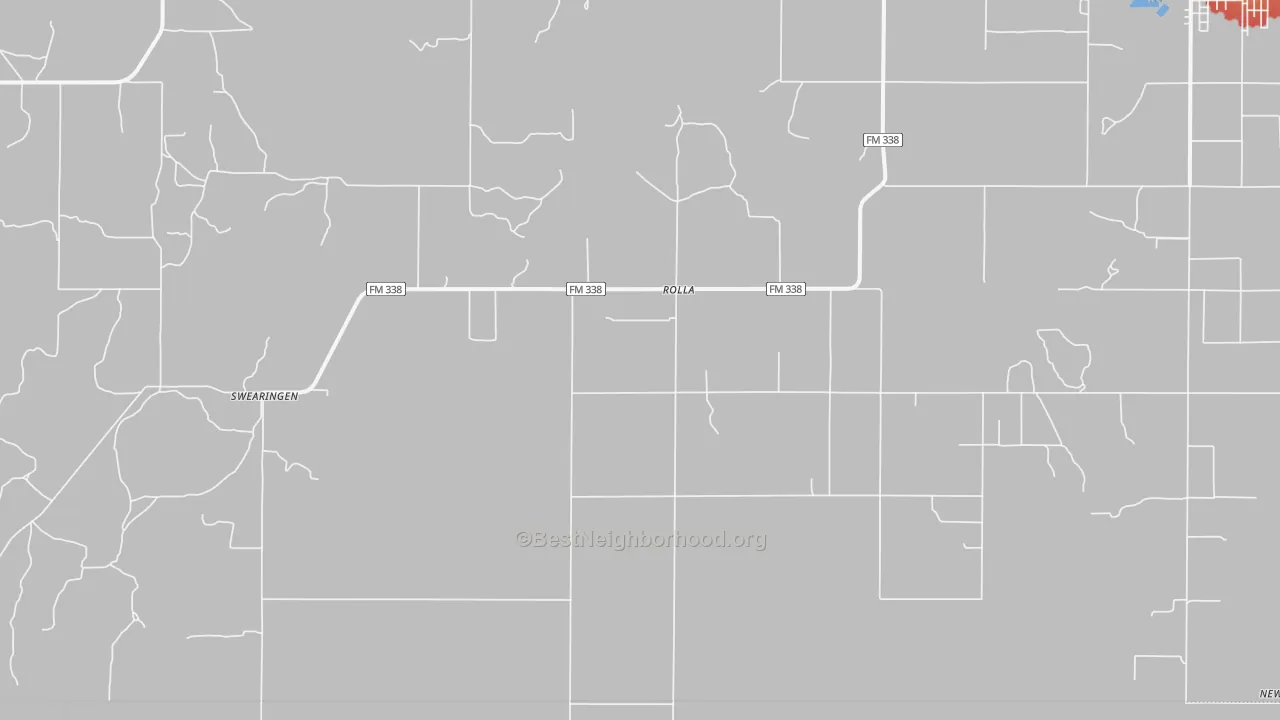 Walk Grade map of Rolla, TX, walkable areas in green and car-dependent areas in red
