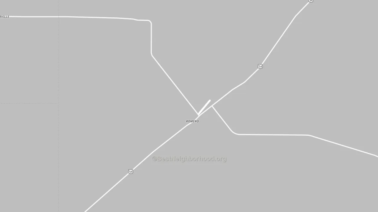 Walk Grade map of Romero, TX, walkable areas in green and car-dependent areas in red