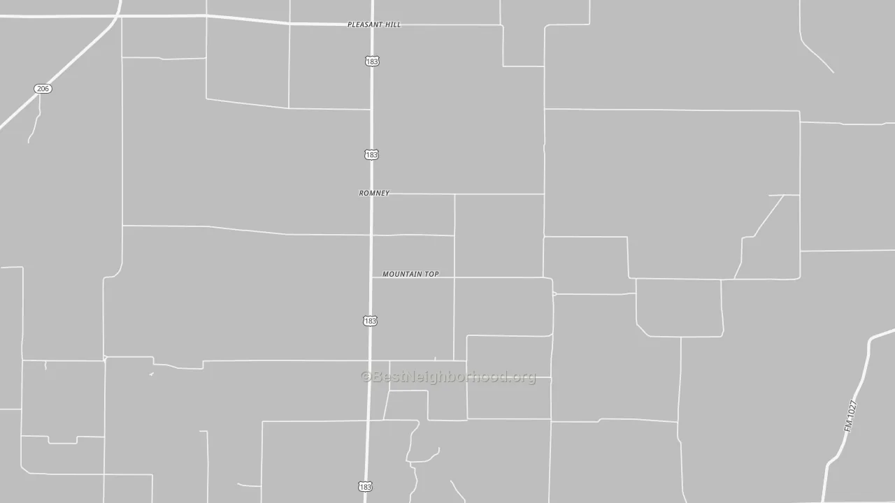 Walk Grade map of Romney, TX, walkable areas in green and car-dependent areas in red