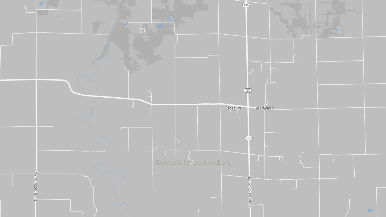 Walk Grade map of Rose Hill, IL, walkable areas in green and car-dependent areas in red
