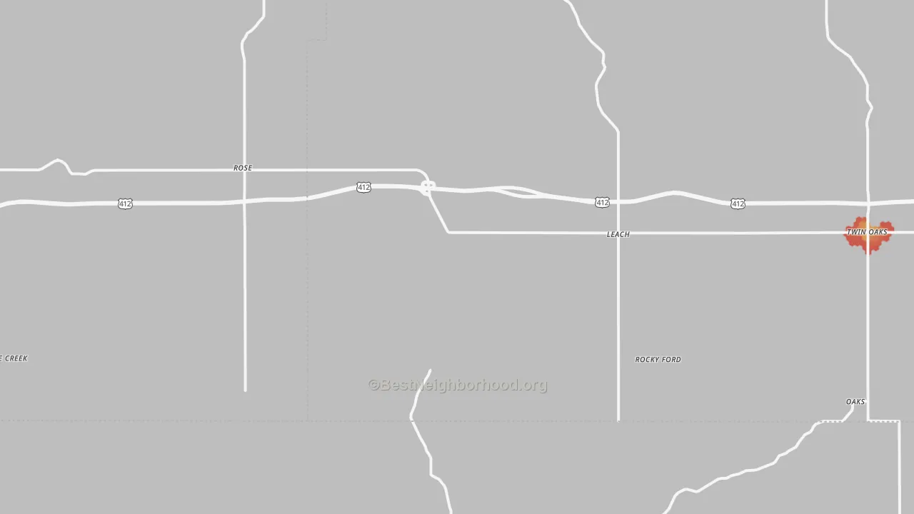 Walk Grade map of Rose, OK, walkable areas in green and car-dependent areas in red