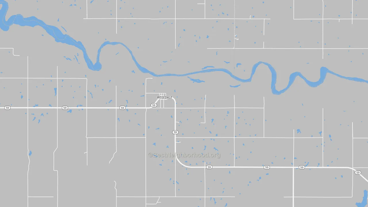 Walk Grade map of Rosedale, OK, walkable areas in green and car-dependent areas in red