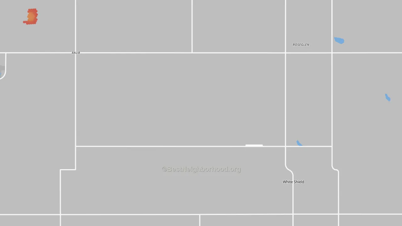 Walk Grade map of Roseglen, ND, walkable areas in green and car-dependent areas in red