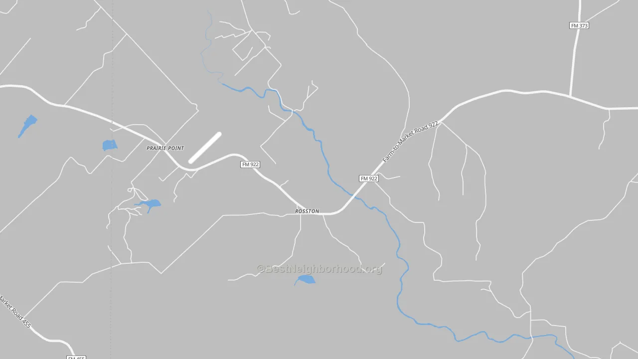 Walk Grade map of Rosston, TX, walkable areas in green and car-dependent areas in red