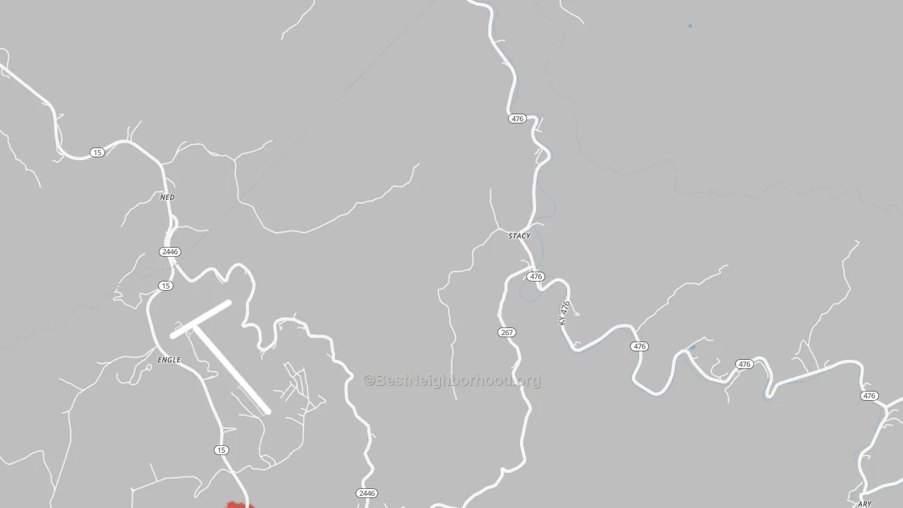 Walk Grade map of Rowdy, KY, walkable areas in green and car-dependent areas in red