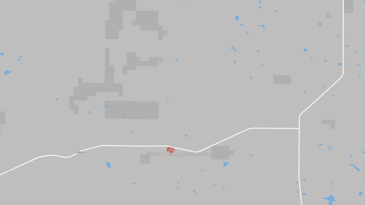 Walk Grade map of Roy, MT, walkable areas in green and car-dependent areas in red
