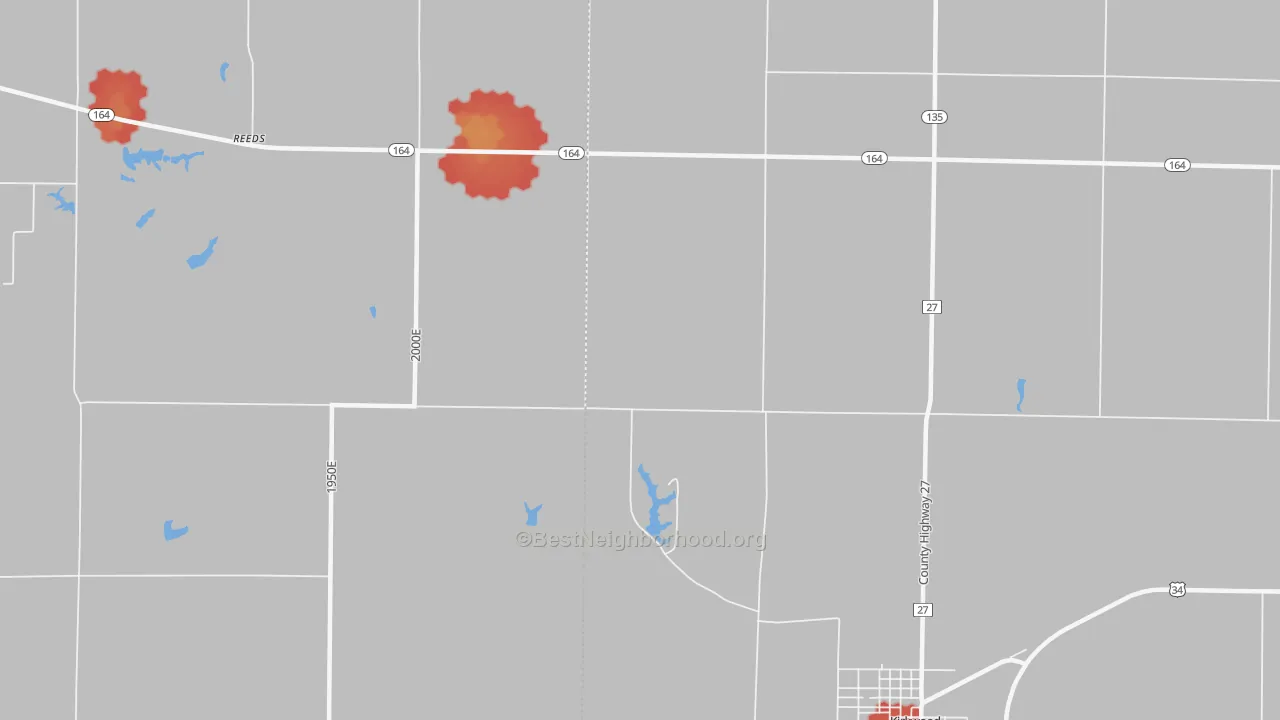 Walk Grade map of Rozetta, IL, walkable areas in green and car-dependent areas in red