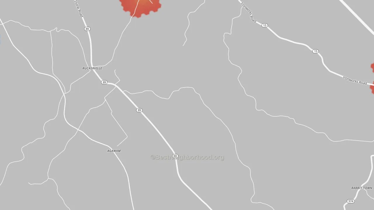 Walk Grade map of Ruckerville, KY, walkable areas in green and car-dependent areas in red