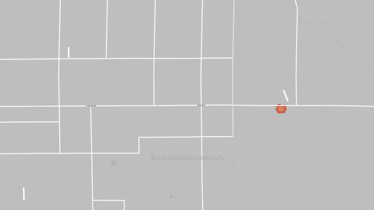 Walk Grade map of Rush, CO, walkable areas in green and car-dependent areas in red
