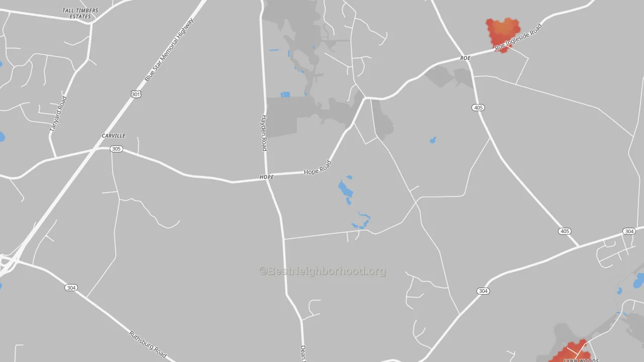 Walk Grade map of Ruthsburg, MD, walkable areas in green and car-dependent areas in red