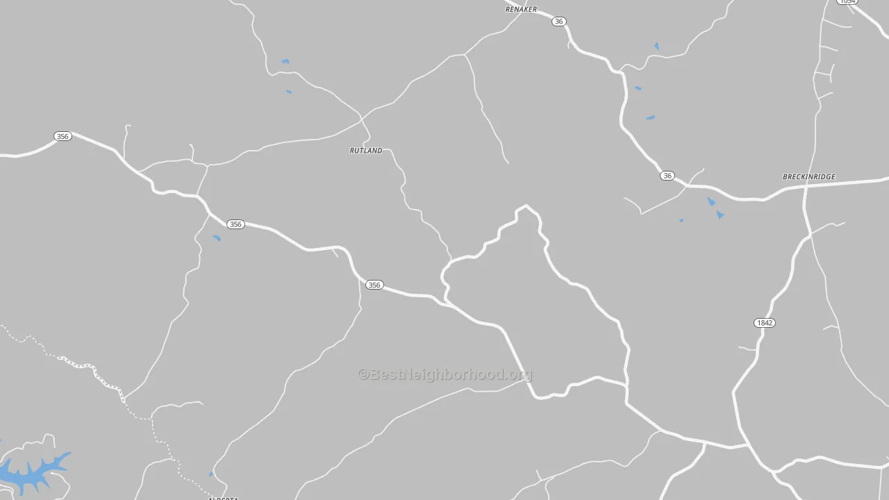 Walk Grade map of Rutland, KY, walkable areas in green and car-dependent areas in red