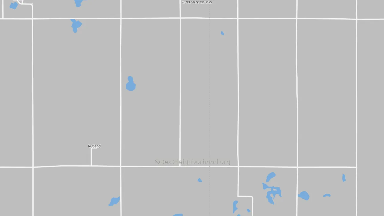 Walk Grade map of Rutland, SD, walkable areas in green and car-dependent areas in red