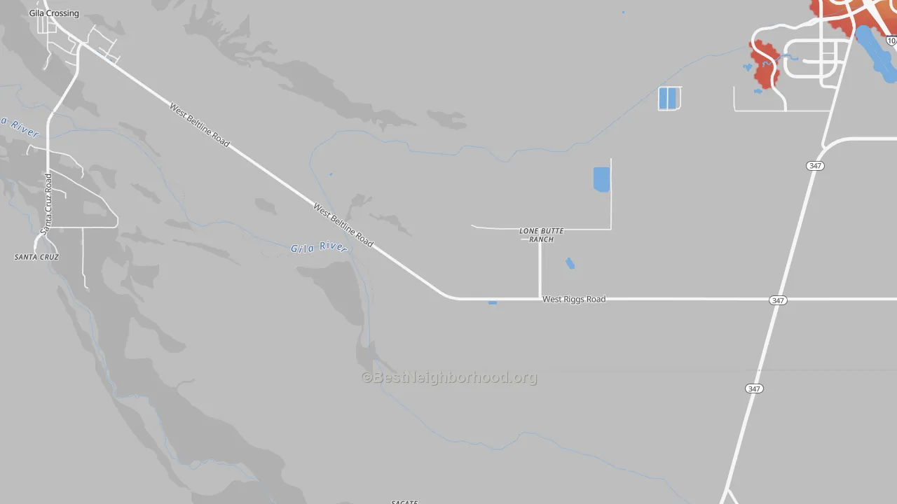 Walk Grade map of Sacate, AZ, walkable areas in green and car-dependent areas in red