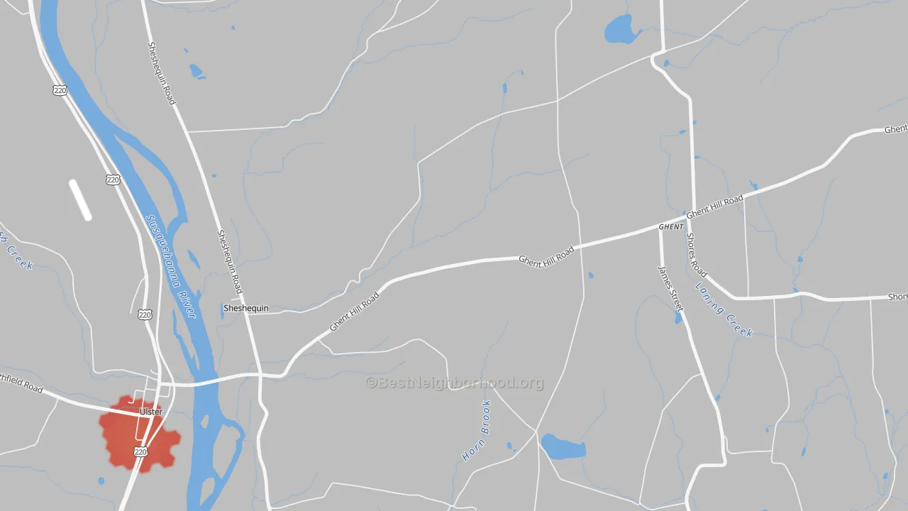 Walk Grade map of Saco, PA, walkable areas in green and car-dependent areas in red