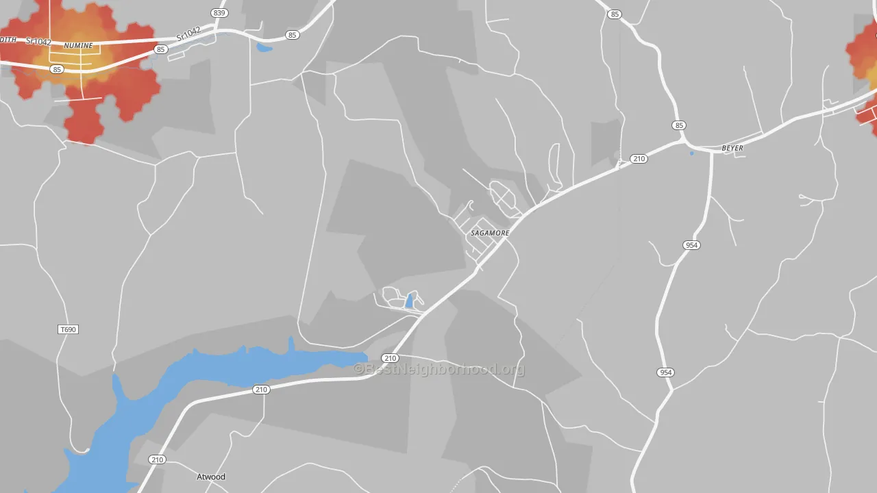 Walk Grade map of Sagamore, PA, walkable areas in green and car-dependent areas in red