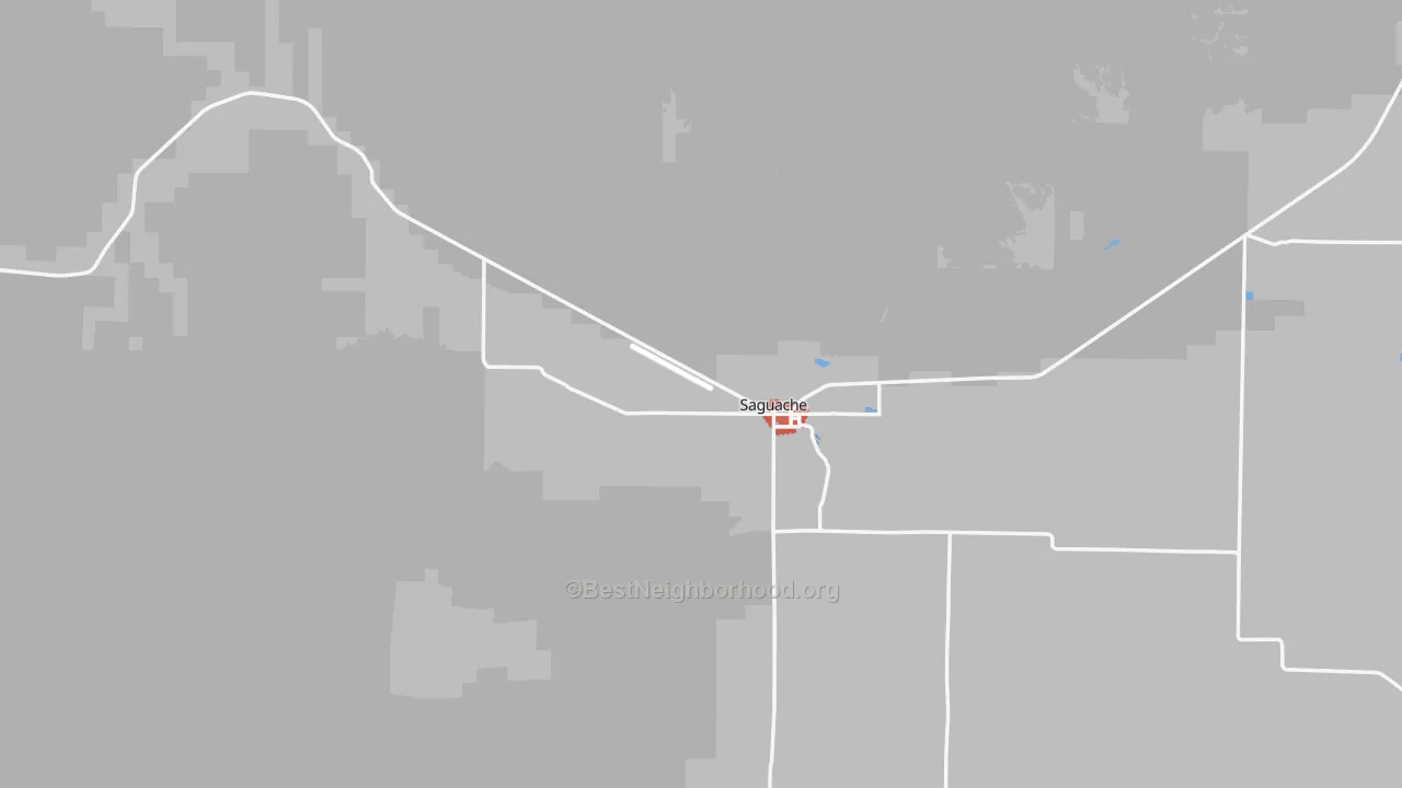 Walk Grade map of Saguache, CO, walkable areas in green and car-dependent areas in red