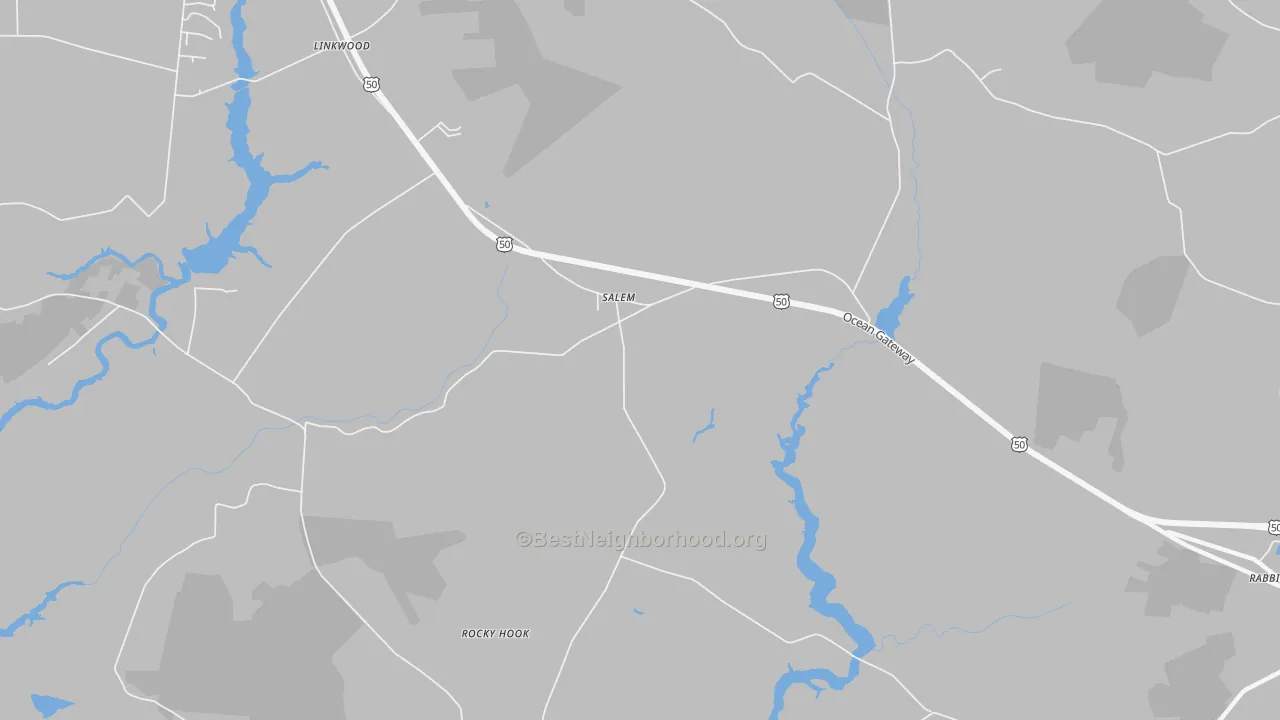 Walk Grade map of Salem, MD, walkable areas in green and car-dependent areas in red