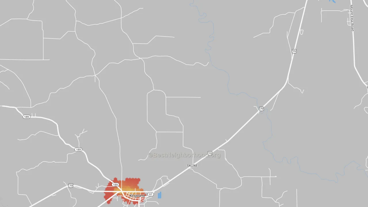 Walk Grade map of Saline, AR, walkable areas in green and car-dependent areas in red