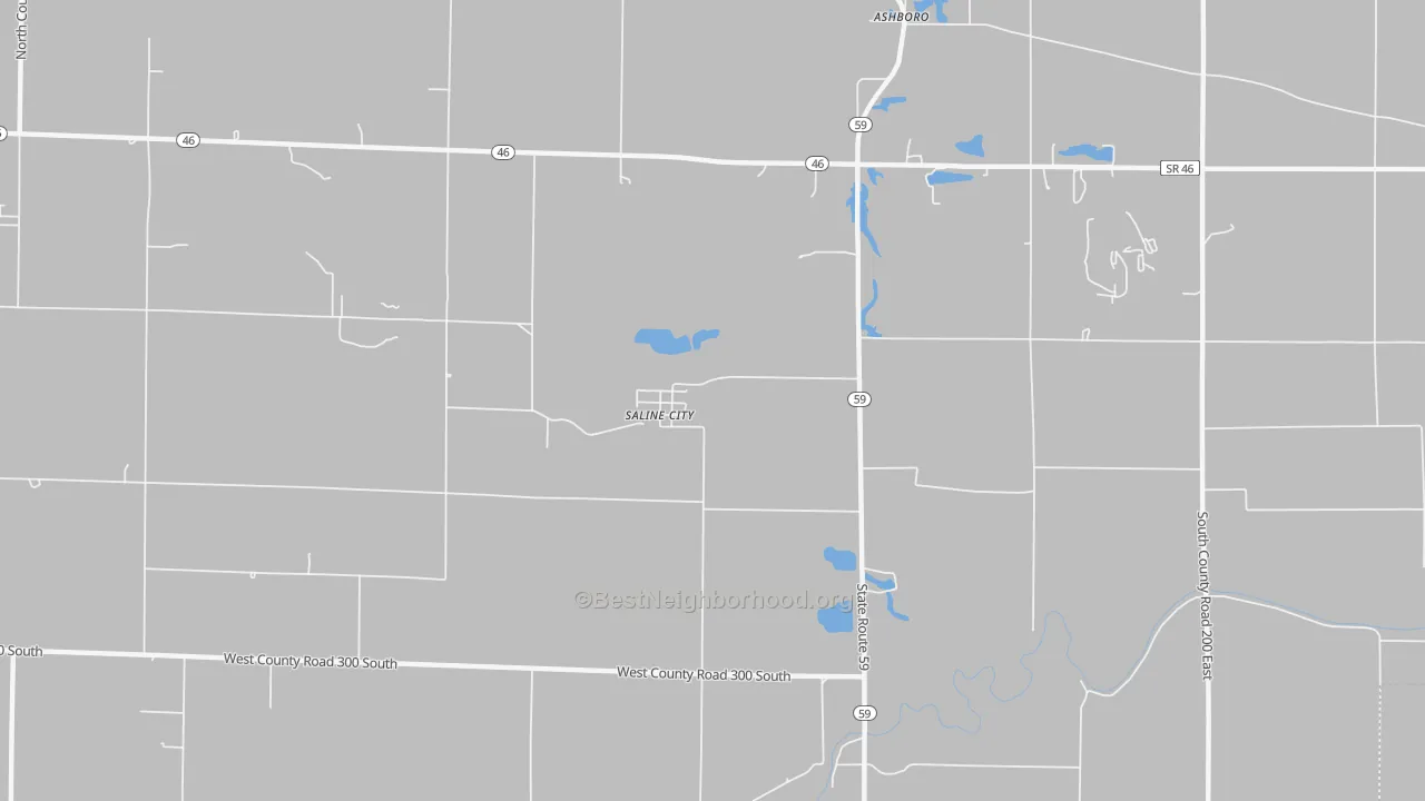 Walk Grade map of Saline City, IN, walkable areas in green and car-dependent areas in red