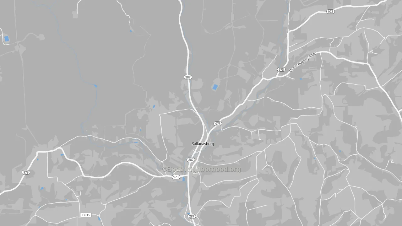 Walk Grade map of Salladasburg, PA, walkable areas in green and car-dependent areas in red