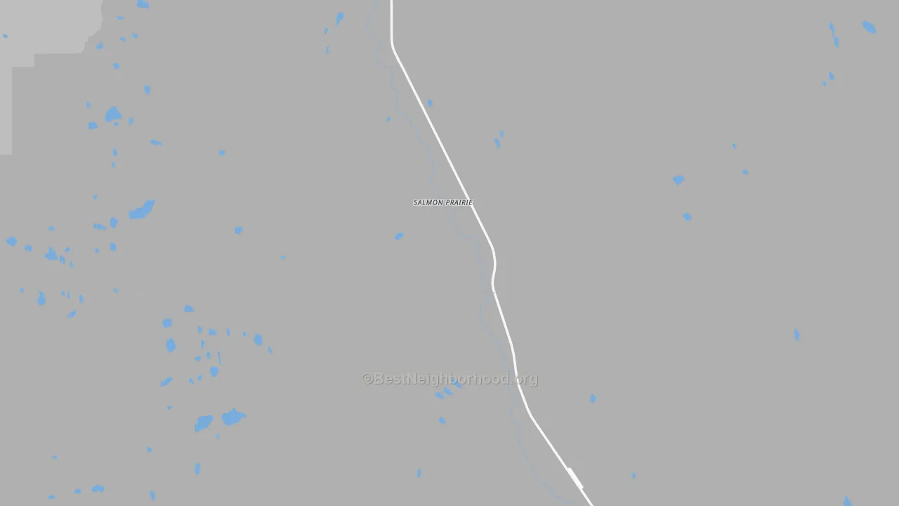 Walk Grade map of Salmon Prairie, MT, walkable areas in green and car-dependent areas in red