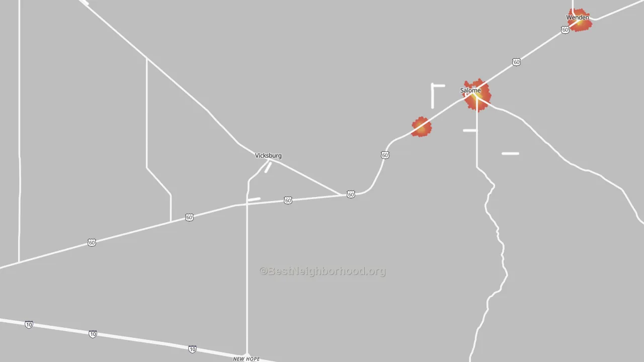 Walk Grade map of Salome, AZ, walkable areas in green and car-dependent areas in red