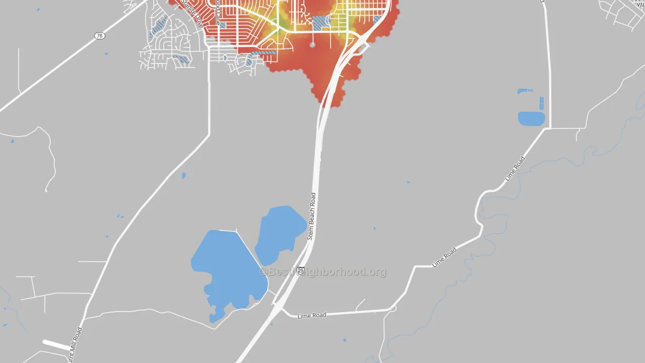 Walk Grade map of Salt Creek, CO, walkable areas in green and car-dependent areas in red