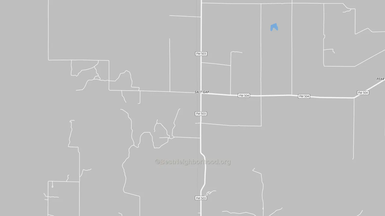 Walk Grade map of Salt Gap, TX, walkable areas in green and car-dependent areas in red