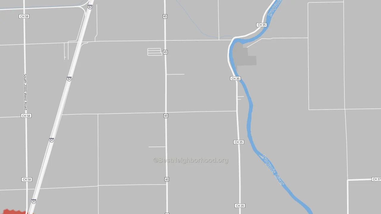 Walk Grade map of Sammons Point, IL, walkable areas in green and car-dependent areas in red