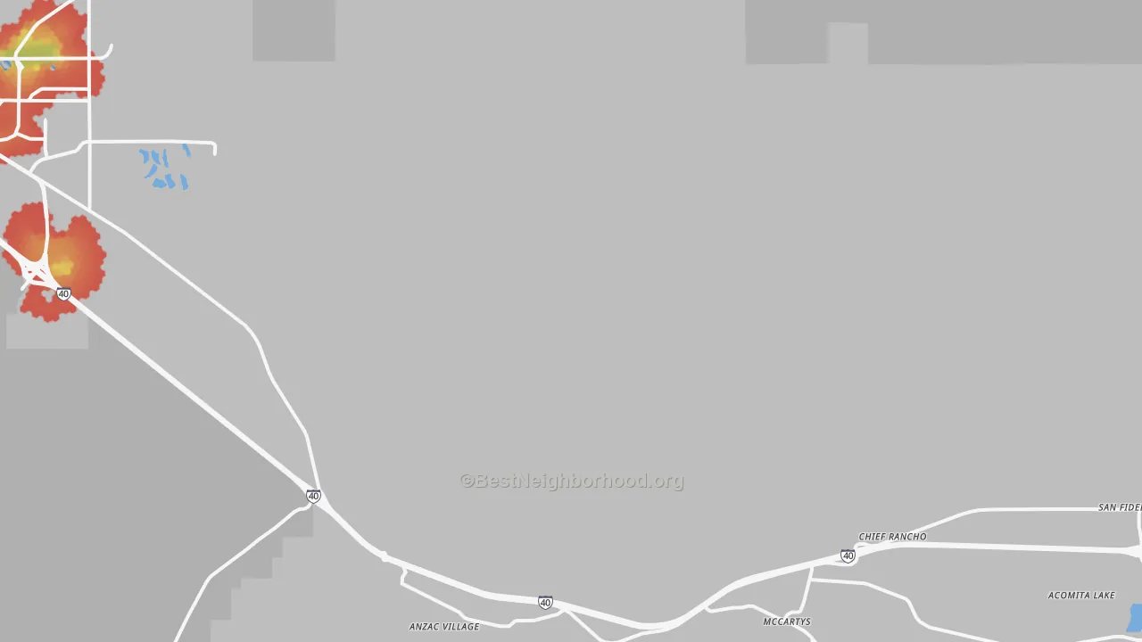 Walk Grade map of San Fidel, NM, walkable areas in green and car-dependent areas in red
