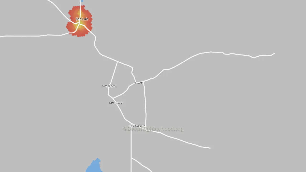Walk Grade map of San Pablo, CO, walkable areas in green and car-dependent areas in red