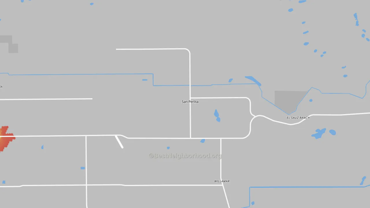 Walk Grade map of San Perlita, TX, walkable areas in green and car-dependent areas in red