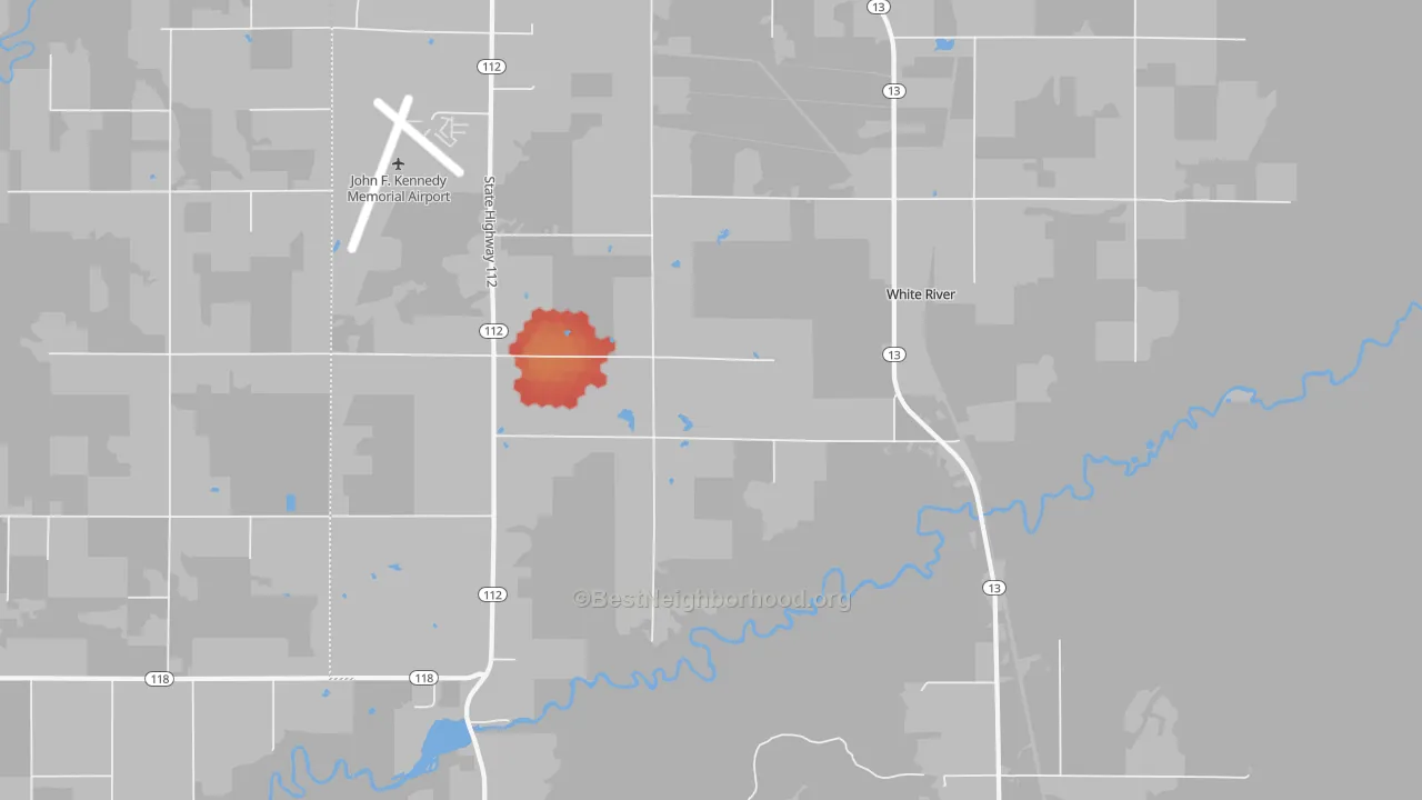 Walk Grade map of Sanborn, WI, walkable areas in green and car-dependent areas in red