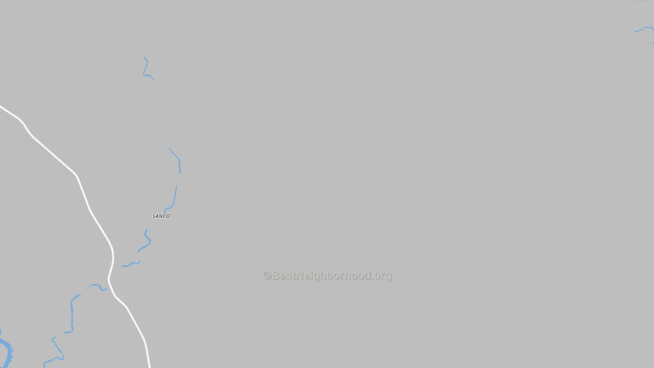 Walk Grade map of Sanco, TX, walkable areas in green and car-dependent areas in red