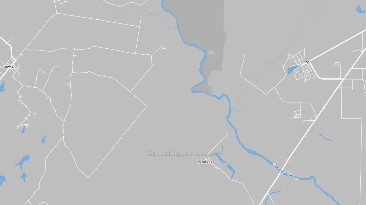 Walk Grade map of Sand Lake, TX, walkable areas in green and car-dependent areas in red