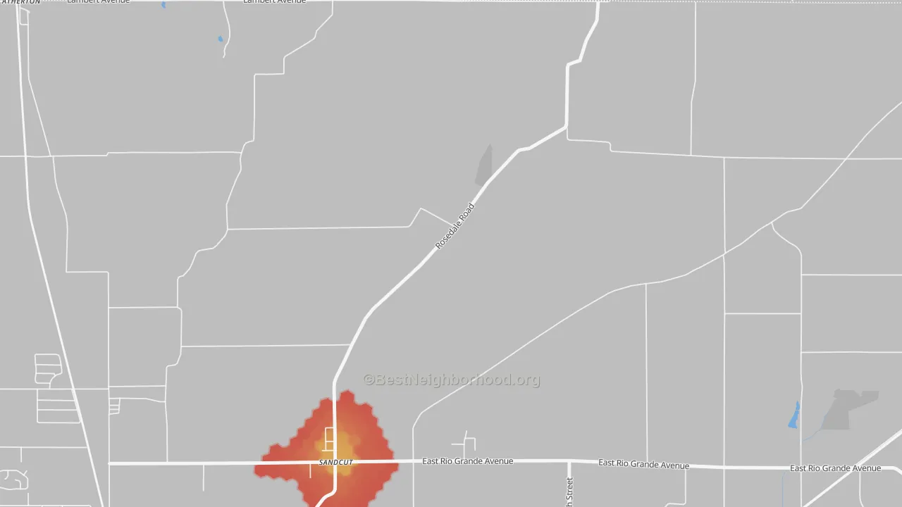 Walk Grade map of Sandcut, IN, walkable areas in green and car-dependent areas in red