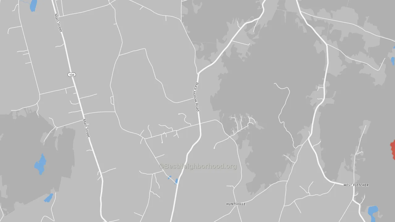Walk Grade map of Sanderson Corner, VT, walkable areas in green and car-dependent areas in red