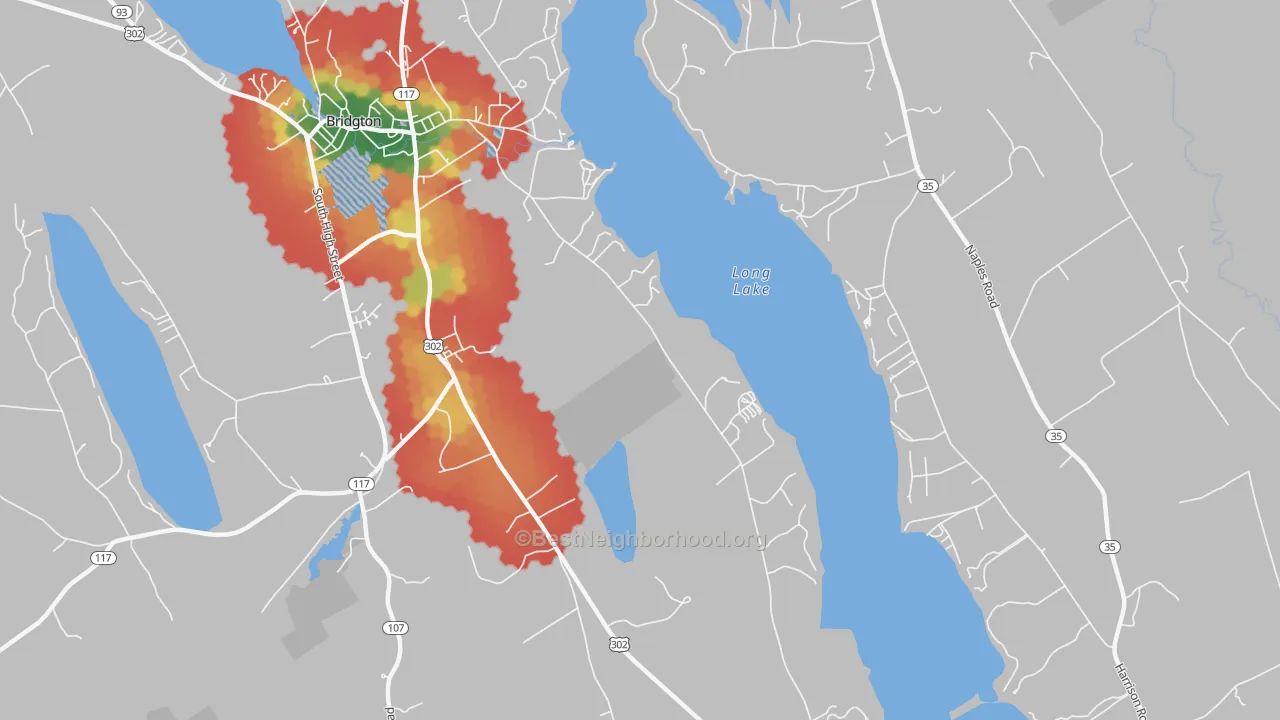 Walk Grade map of Sandy Creek, ME, walkable areas in green and car-dependent areas in red