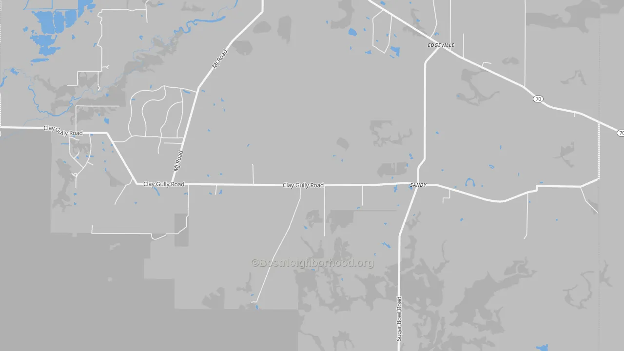 Walk Grade map of Sandy, FL, walkable areas in green and car-dependent areas in red