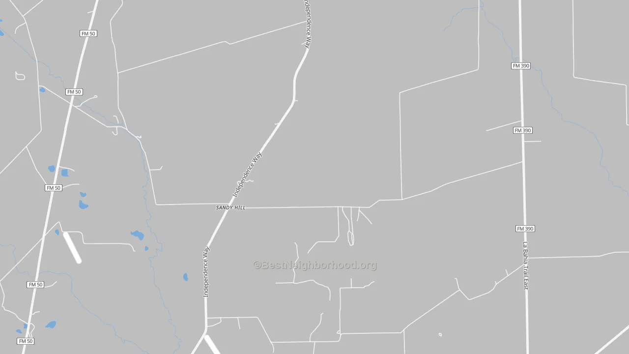 Walk Grade map of Sandy Hill, TX, walkable areas in green and car-dependent areas in red