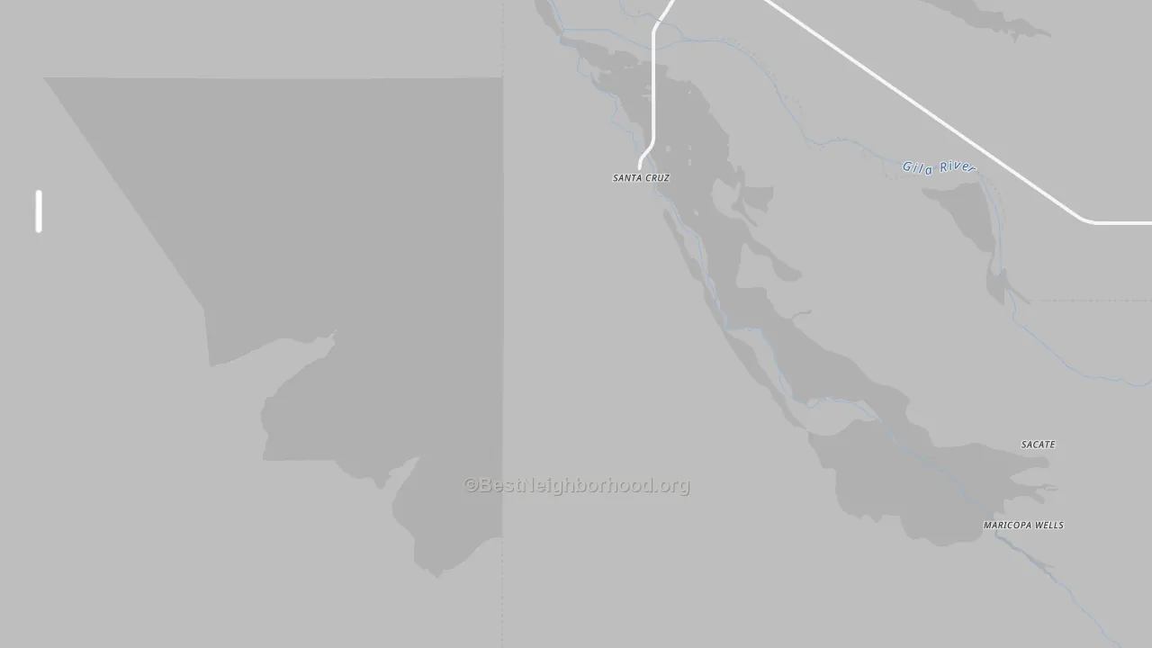 Walk Grade map of Santa Cruz, AZ, walkable areas in green and car-dependent areas in red