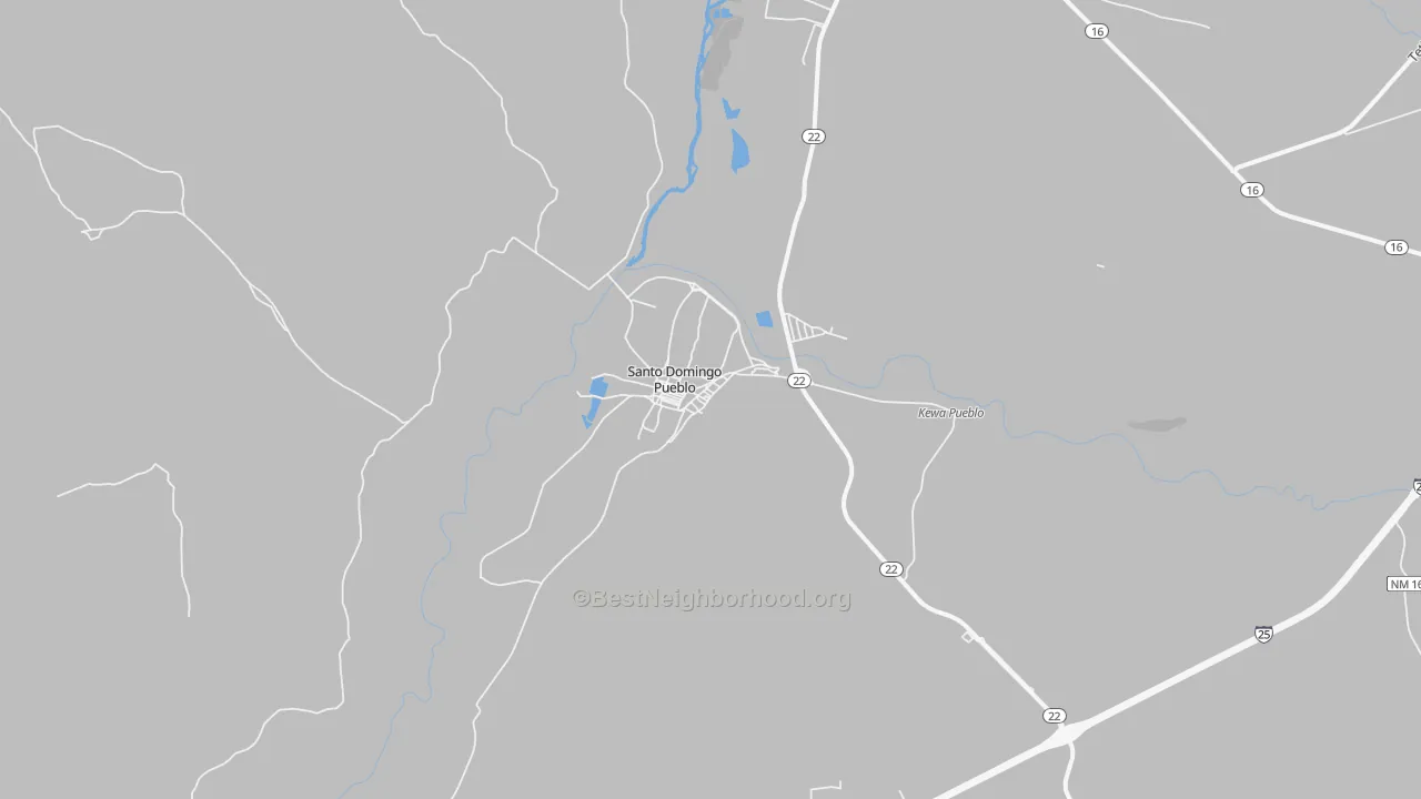 Walk Grade map of Santo Domingo Pueblo, NM, walkable areas in green and car-dependent areas in red