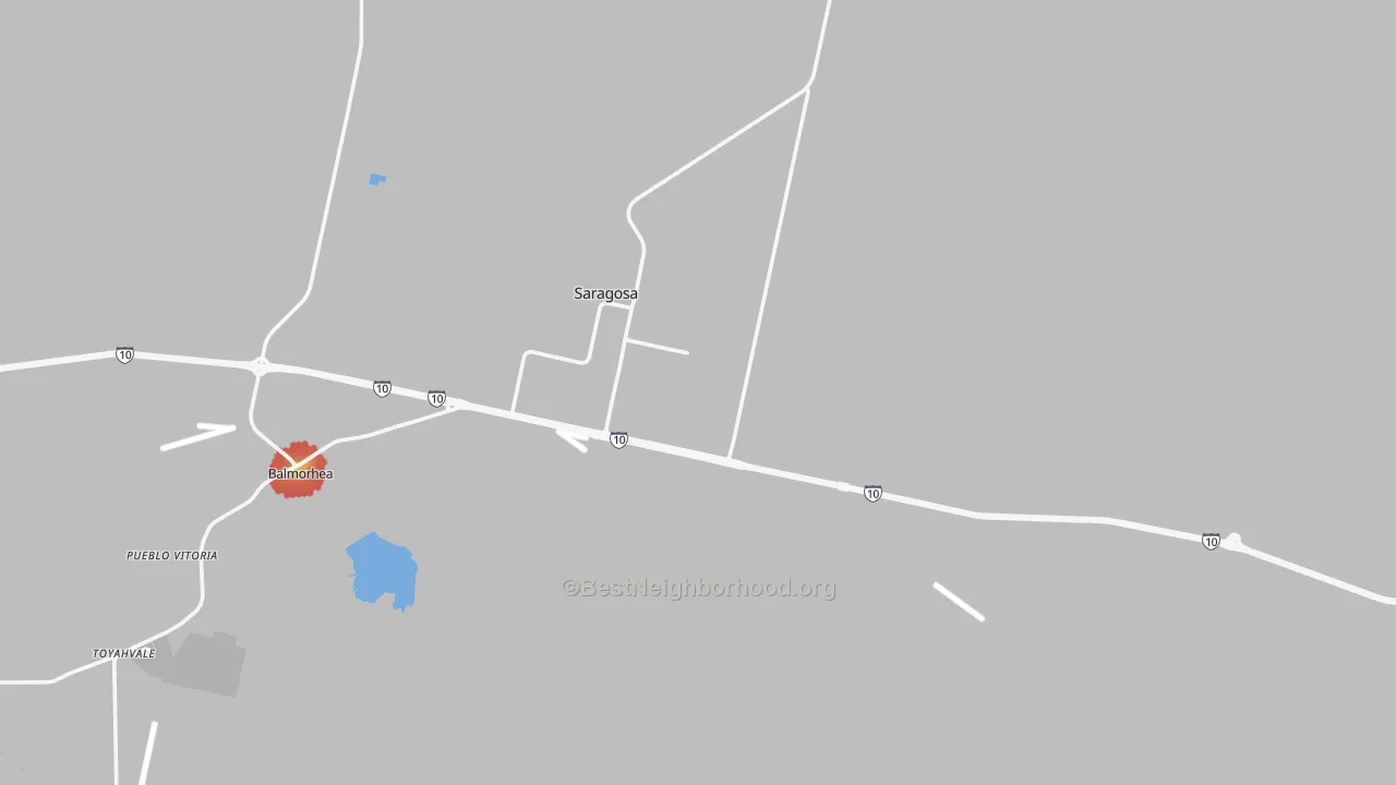 Walk Grade map of Saragosa, TX, walkable areas in green and car-dependent areas in red