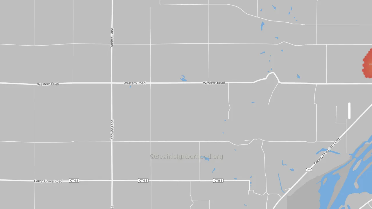 Walk Grade map of Saratoga Center, IL, walkable areas in green and car-dependent areas in red