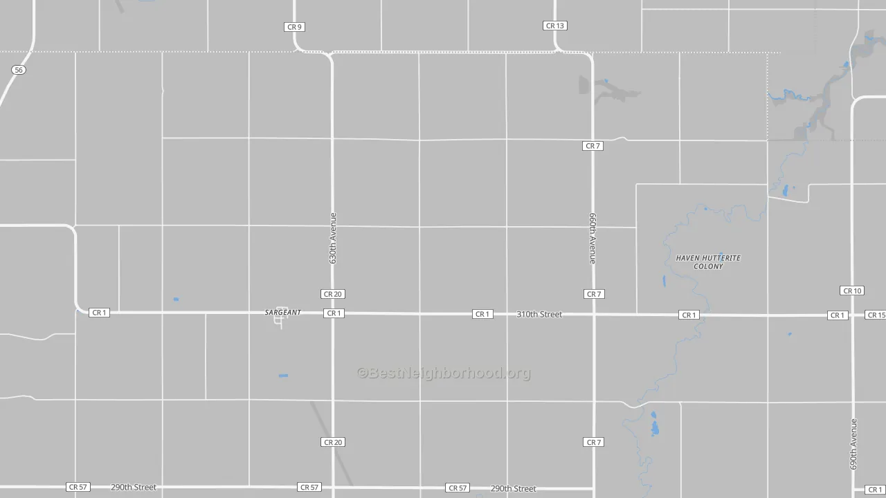 Walk Grade map of Sargeant, MN, walkable areas in green and car-dependent areas in red