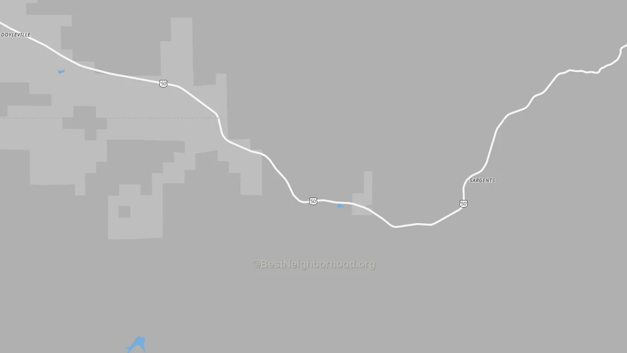 Walk Grade map of Sargents, CO, walkable areas in green and car-dependent areas in red