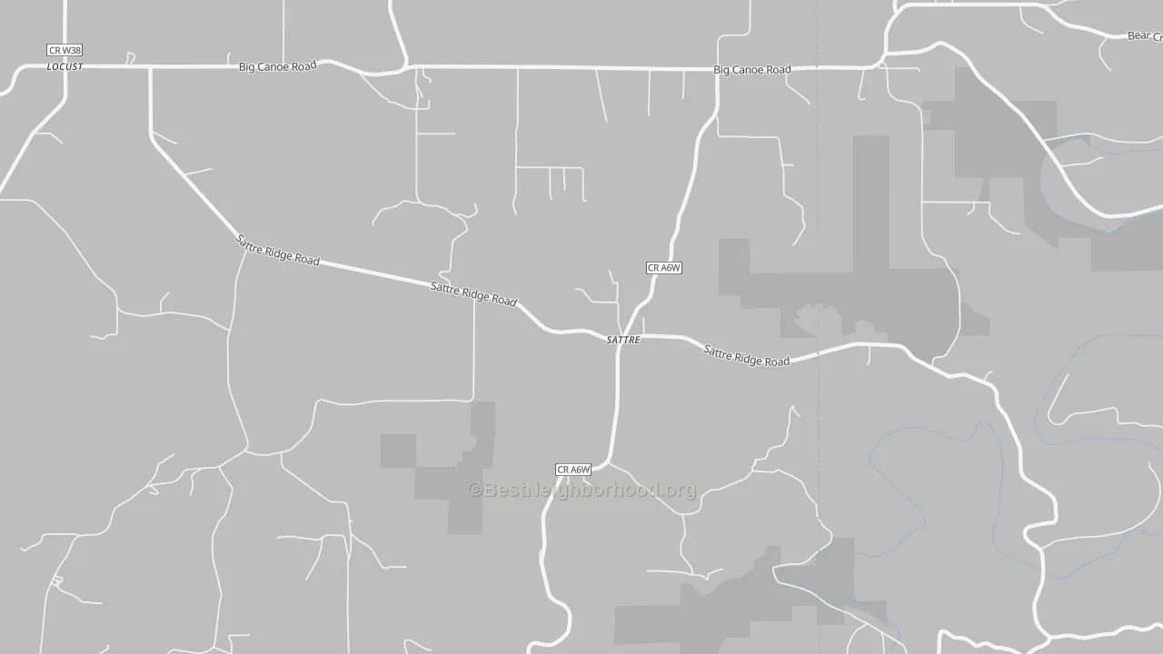 Walk Grade map of Sattre, IA, walkable areas in green and car-dependent areas in red
